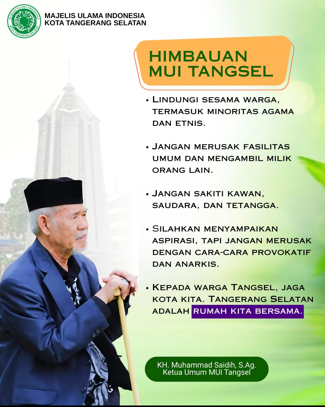 MUI Tangsel Ajak Warga Jaga Kerukunan: Sampaikan Aspirasi, Jangan Anarkis